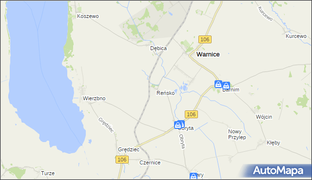 mapa Reńsko gmina Warnice, Reńsko gmina Warnice na mapie Targeo