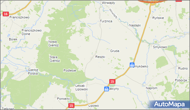 mapa Reszki gmina Ostróda, Reszki gmina Ostróda na mapie Targeo
