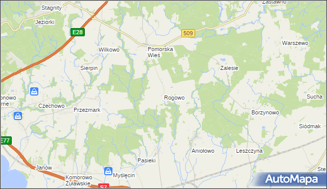 mapa Rogowo gmina Pasłęk, Rogowo gmina Pasłęk na mapie Targeo
