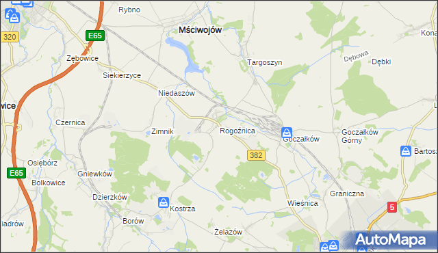 mapa Rogoźnica gmina Strzegom, Rogoźnica gmina Strzegom na mapie Targeo