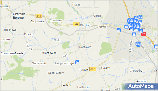 mapa Rostkowo gmina Czernice Borowe, Rostkowo gmina Czernice Borowe na mapie Targeo
