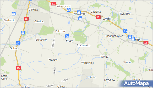 mapa Roszkówko gmina Jarocin, Roszkówko gmina Jarocin na mapie Targeo