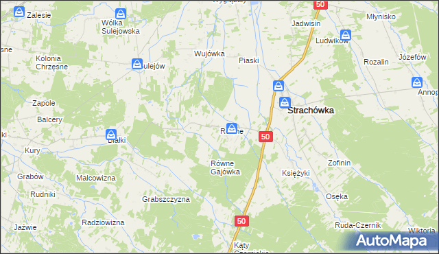 mapa Równe gmina Strachówka, Równe gmina Strachówka na mapie Targeo
