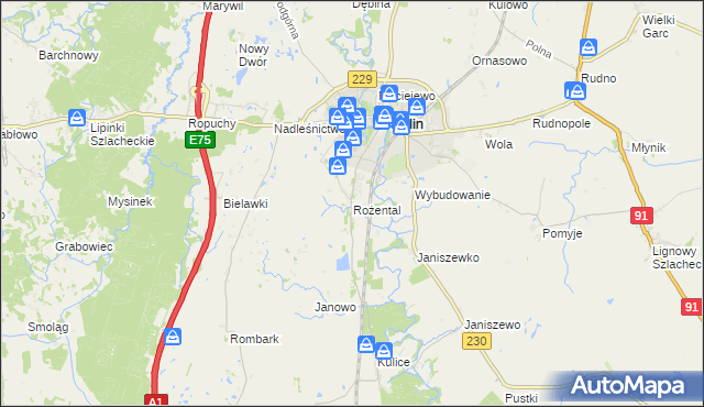 mapa Rożental gmina Pelplin, Rożental gmina Pelplin na mapie Targeo