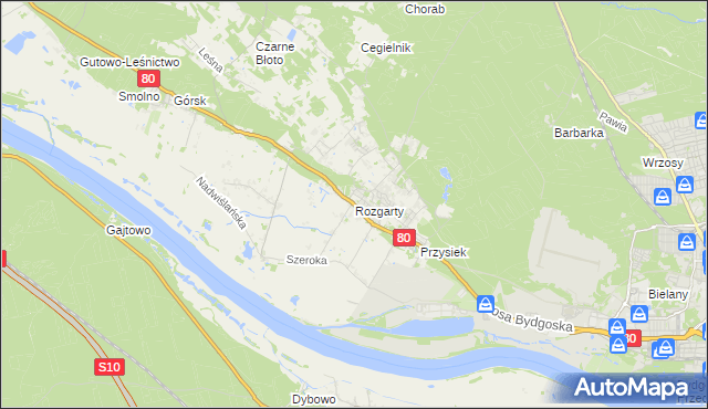 mapa Rozgarty gmina Zławieś Wielka, Rozgarty gmina Zławieś Wielka na mapie Targeo