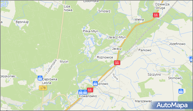 mapa Rożnowice gmina Rogoźno, Rożnowice gmina Rogoźno na mapie Targeo