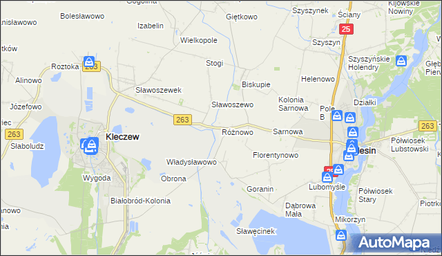 mapa Różnowo gmina Ślesin, Różnowo gmina Ślesin na mapie Targeo