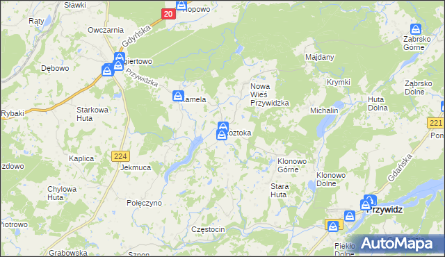 mapa Roztoka gmina Przywidz, Roztoka gmina Przywidz na mapie Targeo
