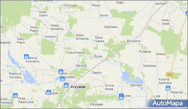 mapa Ruda gmina Krzywda, Ruda gmina Krzywda na mapie Targeo