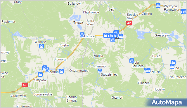 mapa Rudka gmina Fałków, Rudka gmina Fałków na mapie Targeo