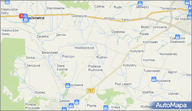 mapa Rudniki gmina Baćkowice, Rudniki gmina Baćkowice na mapie Targeo