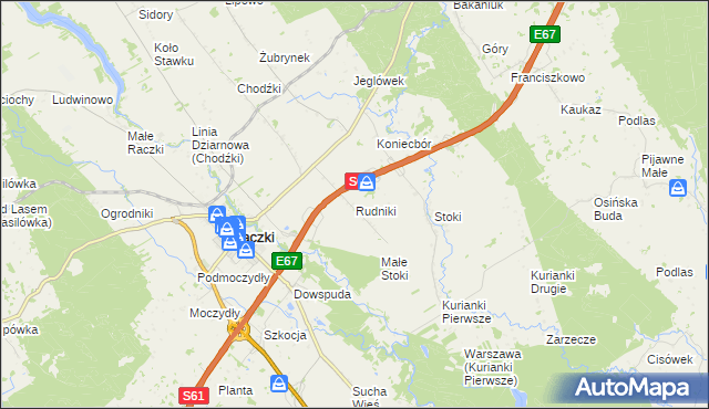 mapa Rudniki gmina Raczki, Rudniki gmina Raczki na mapie Targeo