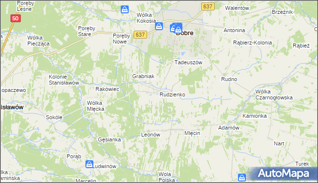 mapa Rudzienko gmina Dobre, Rudzienko gmina Dobre na mapie Targeo