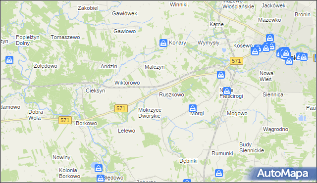 mapa Ruszkowo gmina Nasielsk, Ruszkowo gmina Nasielsk na mapie Targeo