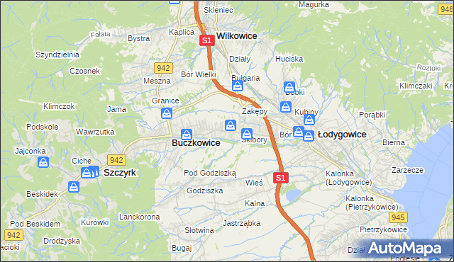 mapa Rybarzowice, Rybarzowice na mapie Targeo