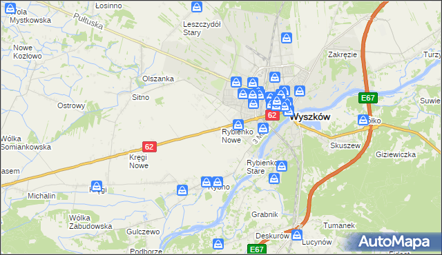 mapa Rybienko Nowe, Rybienko Nowe na mapie Targeo