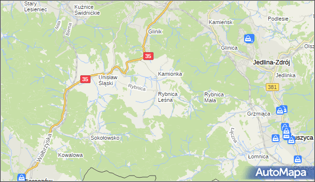 mapa Rybnica Leśna, Rybnica Leśna na mapie Targeo