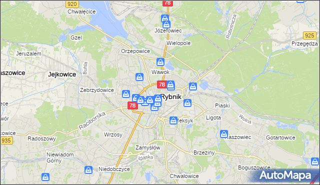 mapa Rybnika, Rybnik na mapie Targeo