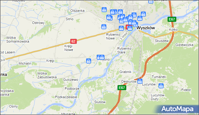 mapa Rybno gmina Wyszków, Rybno gmina Wyszków na mapie Targeo