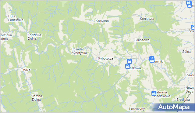 mapa Rybotycze, Rybotycze na mapie Targeo
