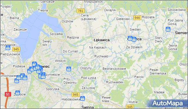 mapa Rychwałd gmina Gilowice, Rychwałd gmina Gilowice na mapie Targeo
