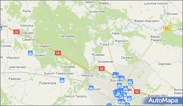 mapa Rydzewo gmina Sierpc, Rydzewo gmina Sierpc na mapie Targeo