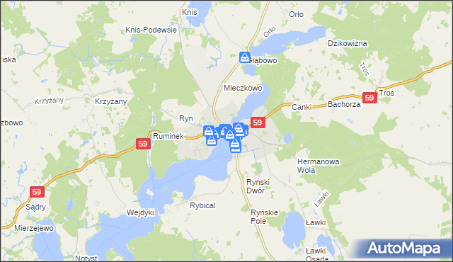 mapa Ryn powiat giżycki, Ryn powiat giżycki na mapie Targeo