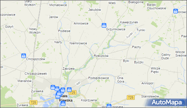 mapa Rzeczków gmina Biała Rawska, Rzeczków gmina Biała Rawska na mapie Targeo