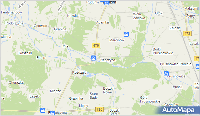 mapa Rzeczyca gmina Zadzim, Rzeczyca gmina Zadzim na mapie Targeo