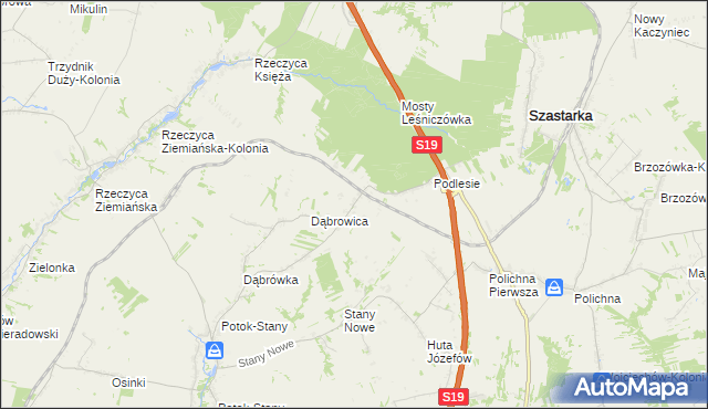 mapa Rzeczyca-Kolonia gmina Szastarka, Rzeczyca-Kolonia gmina Szastarka na mapie Targeo