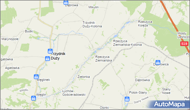 mapa Rzeczyca Ziemiańska, Rzeczyca Ziemiańska na mapie Targeo