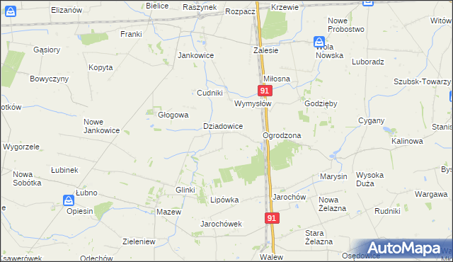 mapa Rzędków gmina Daszyna, Rzędków gmina Daszyna na mapie Targeo