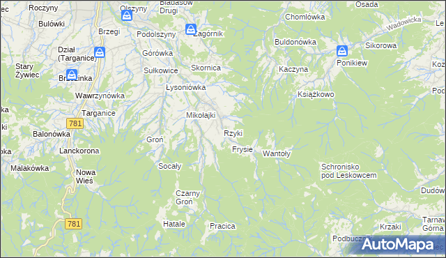 mapa Rzyki, Rzyki na mapie Targeo