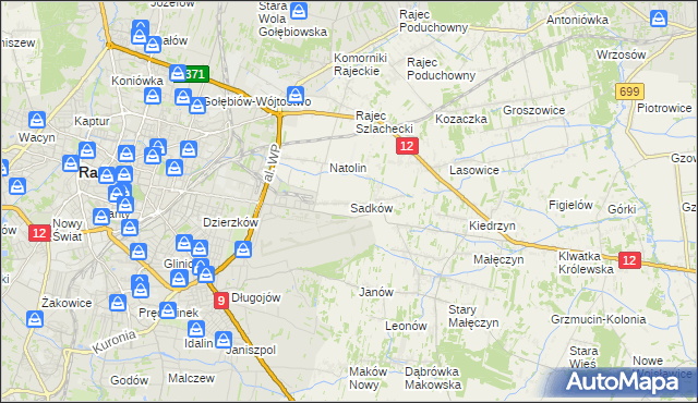 mapa Sadków gmina Jedlnia-Letnisko, Sadków gmina Jedlnia-Letnisko na mapie Targeo