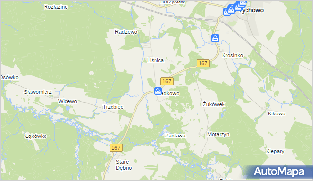 mapa Sadkowo gmina Tychowo, Sadkowo gmina Tychowo na mapie Targeo
