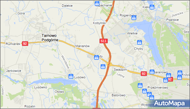 mapa Sady gmina Tarnowo Podgórne, Sady gmina Tarnowo Podgórne na mapie Targeo