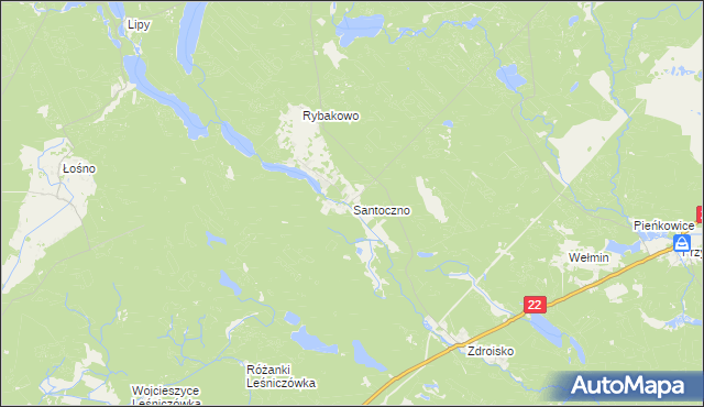 mapa Santoczno, Santoczno na mapie Targeo