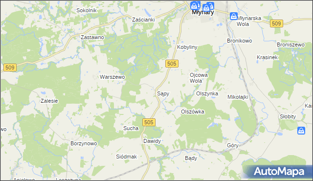 mapa Sąpy gmina Młynary, Sąpy gmina Młynary na mapie Targeo