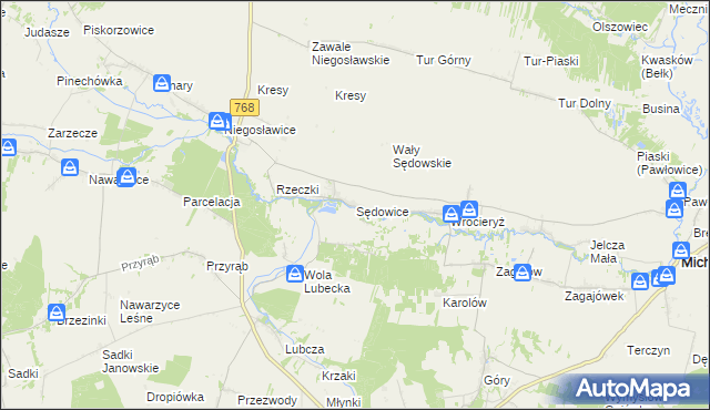 mapa Sędowice gmina Michałów, Sędowice gmina Michałów na mapie Targeo