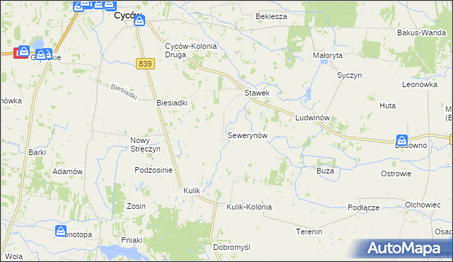 mapa Sewerynów gmina Cyców, Sewerynów gmina Cyców na mapie Targeo
