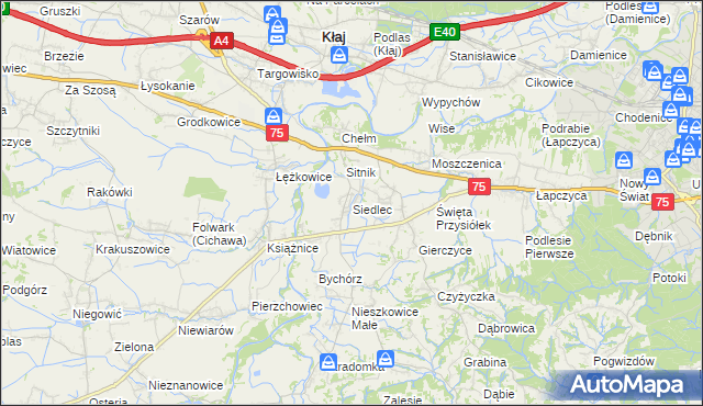 mapa Siedlec gmina Bochnia, Siedlec gmina Bochnia na mapie Targeo