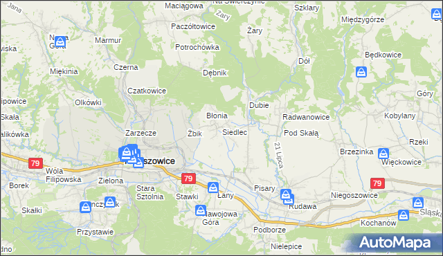 mapa Siedlec gmina Krzeszowice, Siedlec gmina Krzeszowice na mapie Targeo