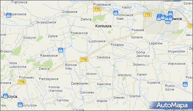 mapa Siedliska gmina Koniusza, Siedliska gmina Koniusza na mapie Targeo