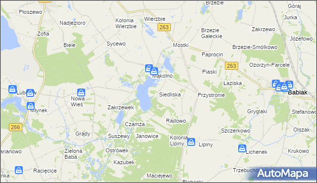 mapa Siedliska gmina Sompolno, Siedliska gmina Sompolno na mapie Targeo