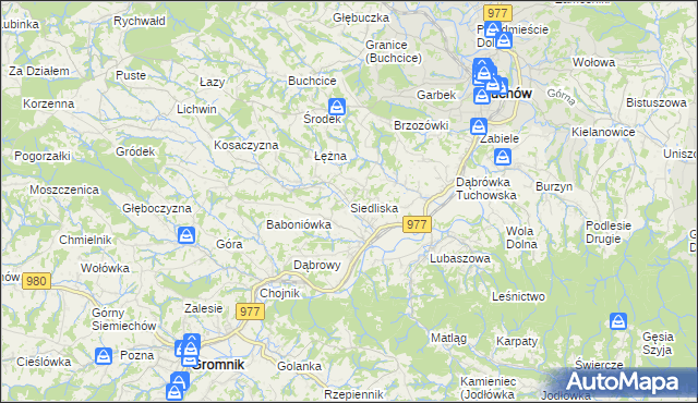 mapa Siedliska gmina Tuchów, Siedliska gmina Tuchów na mapie Targeo