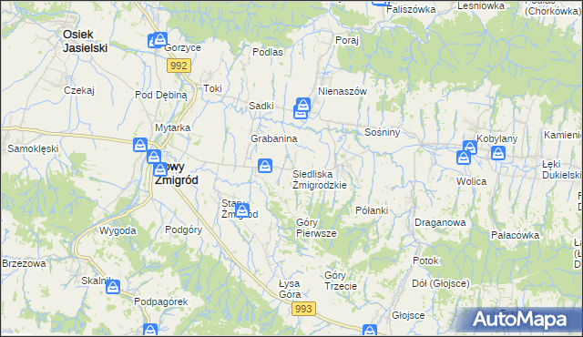 mapa Siedliska Żmigrodzkie, Siedliska Żmigrodzkie na mapie Targeo