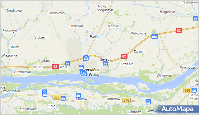 mapa Sielec gmina Czerwińsk nad Wisłą, Sielec gmina Czerwińsk nad Wisłą na mapie Targeo