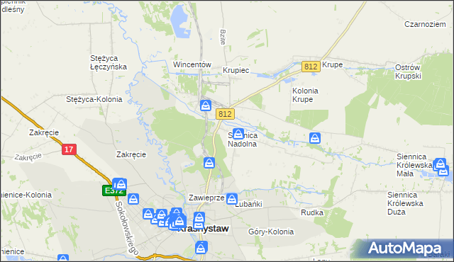 mapa Siennica Nadolna gmina Krasnystaw, Siennica Nadolna gmina Krasnystaw na mapie Targeo