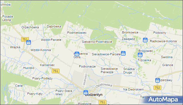 mapa Sieradowice-Parcele, Sieradowice-Parcele na mapie Targeo