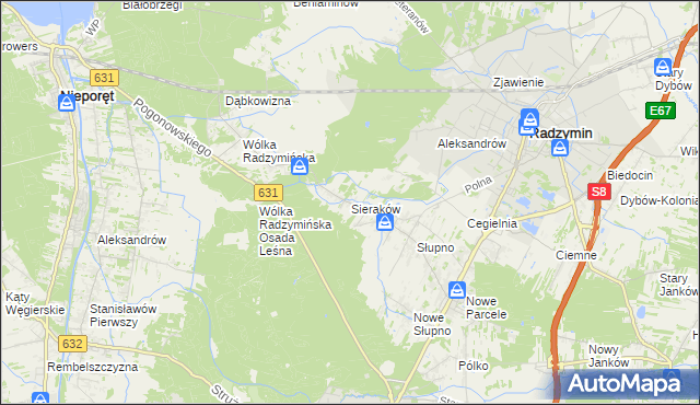 mapa Sieraków gmina Radzymin, Sieraków gmina Radzymin na mapie Targeo